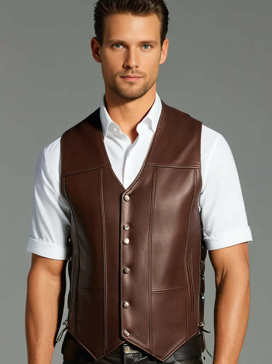 Premium Classic Men's Genuine Leather Vest Stylish High Quality Motorcycle Vest Hatch Sports