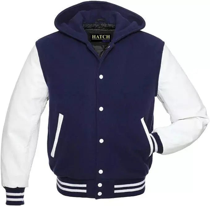 Hatch Sports Mens Varsity Baseball Hoodie Style Wool Body Genuine Leather Arms Varsity Jacket - Hatch Sports