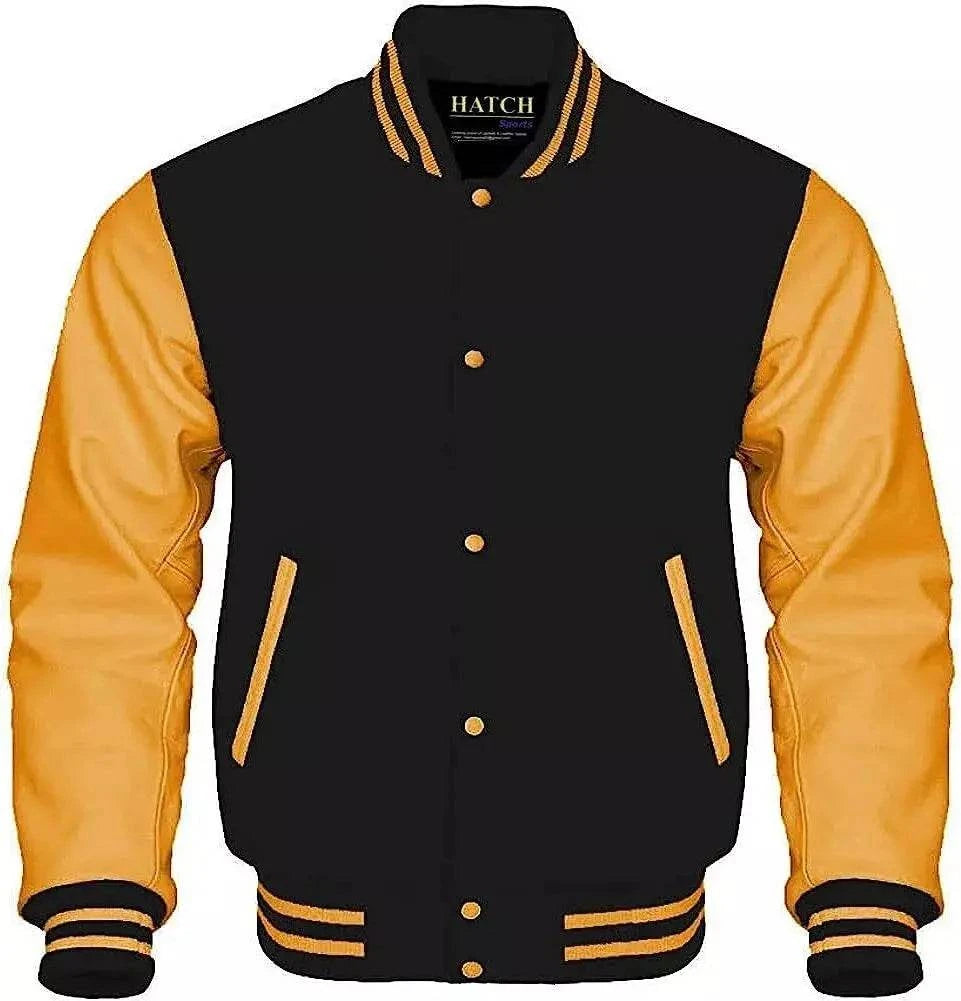 Hatch Sports Men’s Varsity Baseball Jacket Wool Body Genuine Leather Arms Letterman Jacket - Hatch Sports
