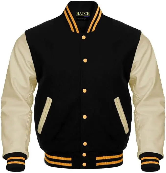 Men's Classic Letterman Varsity Leather Bomber Jacket - Hatch Sports