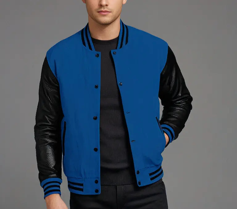 Men's Varsity Baseball Jacket Wool Body Leather Arms Hatch Sports