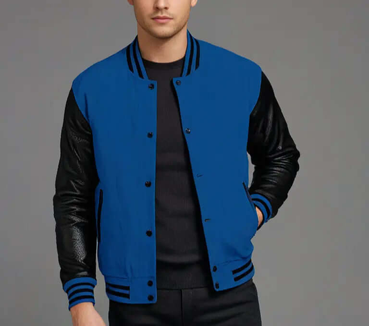Men's Varsity Baseball Jacket Wool Body Leather Arms Hatch Sports