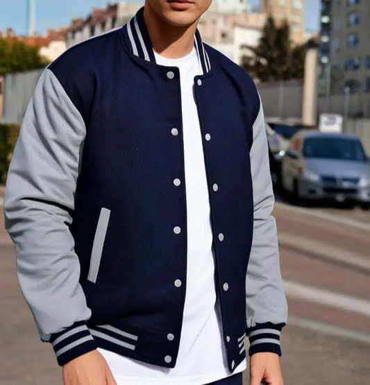 Hatch Sports Mens Jacket Wool+Leather Navy Blue/Light Grey Hatch Sports