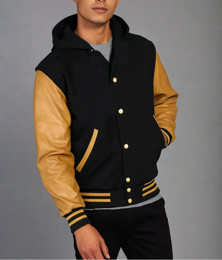 Mens Varsity Baseball Hoodie with Wool Body & Leather Arms Hatch Sports