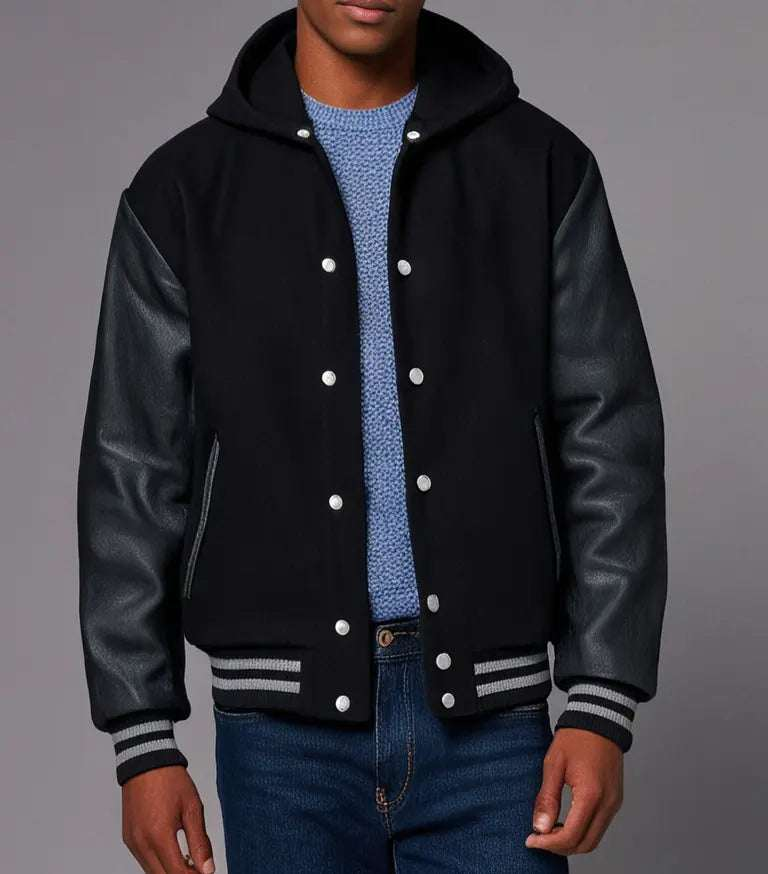 Men's Varsity Baseball Hoodie with Wool Body & Leather Arms Hatch Sports