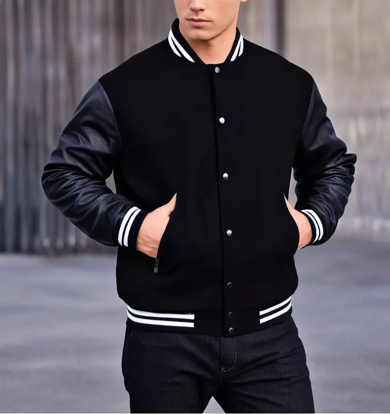 Men's Varsity Baseball Jacket - Wool Body, Leather Arms Hatch Sports