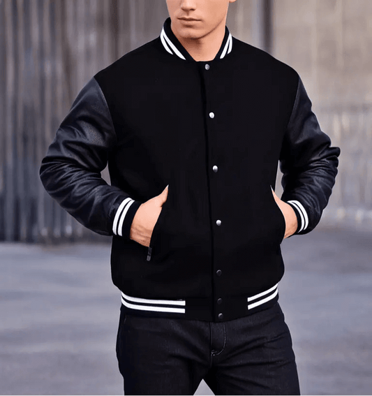 Men's Varsity Baseball Jacket - Wool Body, Leather Arms Hatch Sports