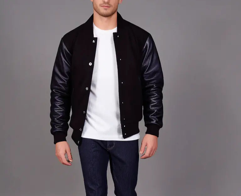Men's Varsity Baseball Wool Jacket with Leather Arms Hatch Sports