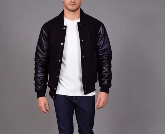 Men's Varsity Baseball Wool Jacket with Leather Arms Hatch Sports