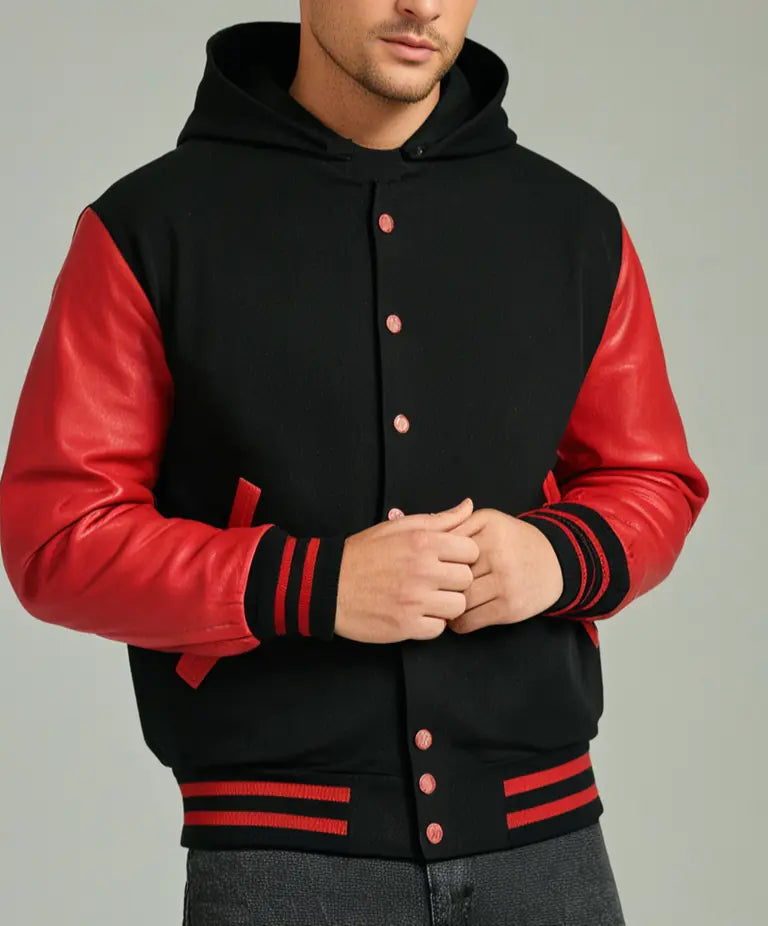 Mens Varsity Baseball Hoodie Wool & Leather Varsity Jacket Hatch Sports