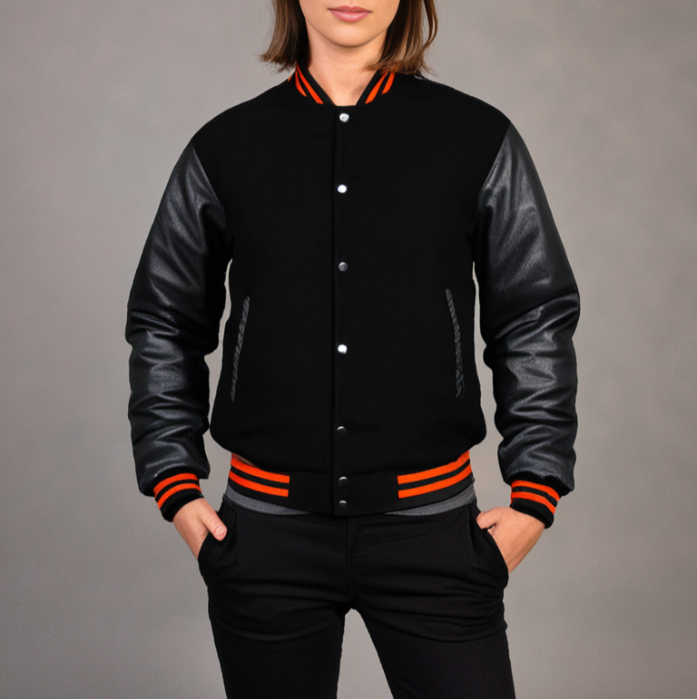 Hatch Sports Women Jacket Wool body All Black(Orange Line) Hatch Sports