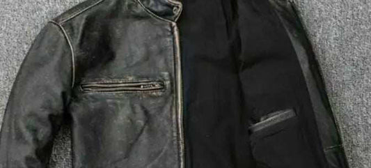Blackened leather jacket showing darkened areas and discoloration due to various causes