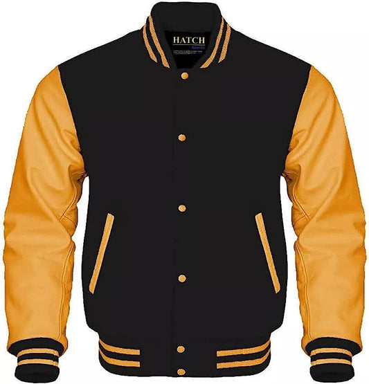 Hatch Sports Men’s Varsity Baseball Jacket Wool Body Genuine Leather Arms Letterman Jacket