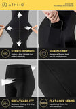 Features of Women's High Waisted Yoga Shorts: stretch fabric, side pocket for phones, breathable, and flat-lock seams.