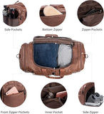 Leather Travel Bag with Shoe Pouch,Weekender Overnight Bag Waterproof Leather Large