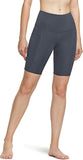 Women’s high waisted yoga shorts in dark gray with pockets, ideal for yoga, training, and running.