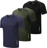 Pack of 3 Men's Workout Running Shirts Gym Tops Outdoor Sportswear