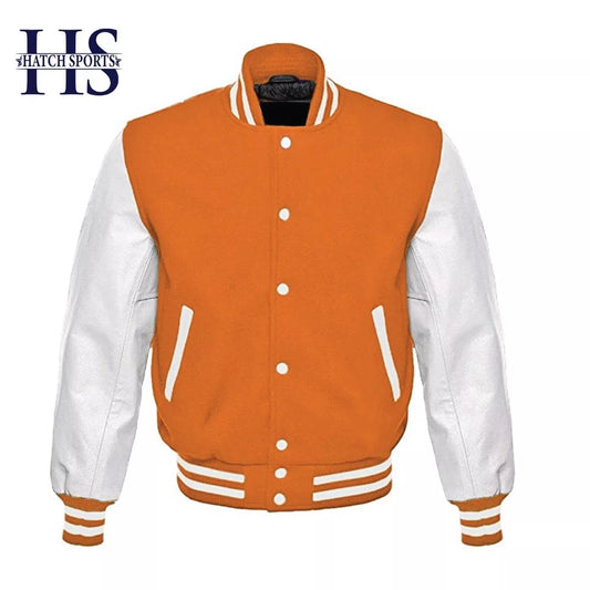 Hatch Sports Men’s Varsity Baseball Letterman Jacket Wool Body Genuine Cowhide Leather Arms