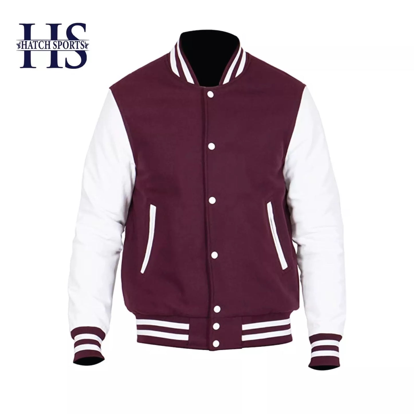 Hatch Sports Men’s Varsity Baseball Letterman Jacket Wool Body Genuine Cowhide Leather Arms