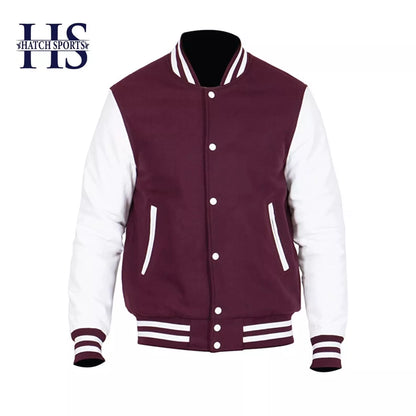 Hatch Sports Men’s Varsity Baseball Letterman Jacket Wool Body Genuine Cowhide Leather Arms