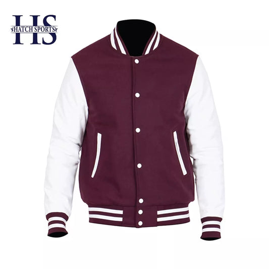 Hatch Sports Men’s Varsity Baseball Letterman Jacket Wool Body Genuine Cowhide Leather Arms