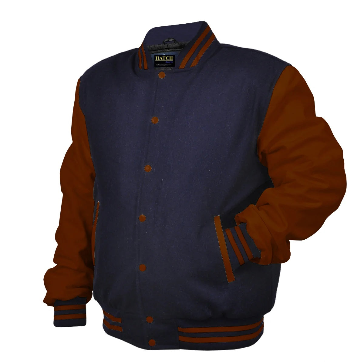Hatch Sports Woman Jacket Wool+Leather Navy Blue/Brown