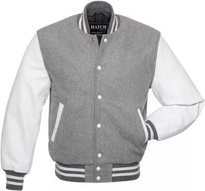 Hatch Sports Men’s Varsity Baseball Jacket Wool Body Genuine Cowhide Leather Arms Varsity