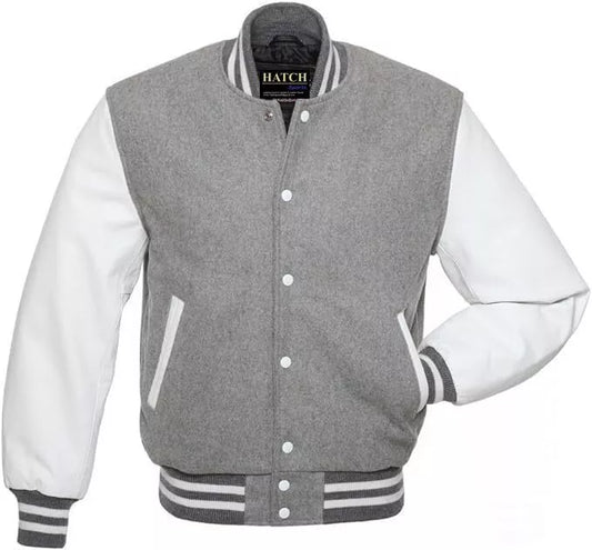 Hatch Sports Men’s Varsity Baseball Jacket Wool Body Genuine Cowhide Leather Arms Varsity