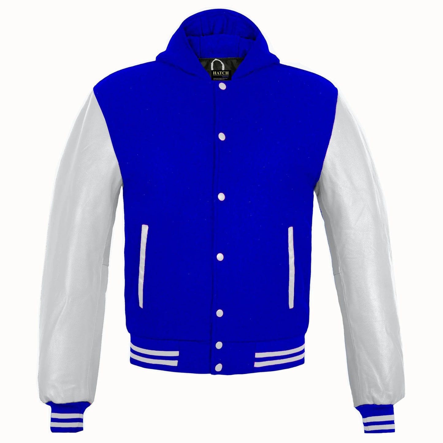 Hatch Sports Kids Varsity Hoodie Wool+Leather Blue/White
