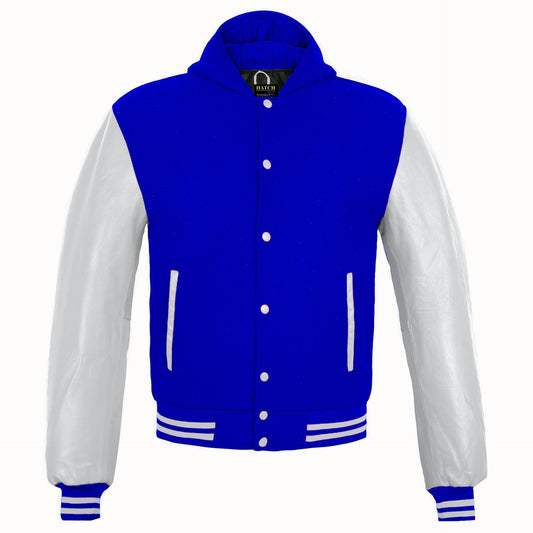 Hatch Sports Kids Varsity Hoodie Wool+Leather Blue/White