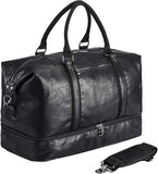 Leather Travel Bag with Shoe Pouch,Weekender Overnight Bag Waterproof
