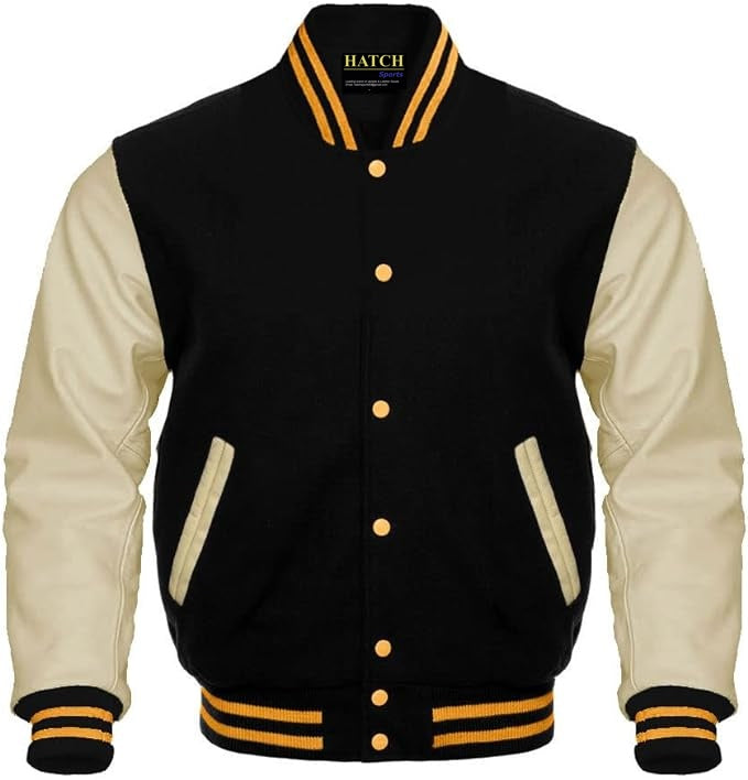 varsity jacket black cream gold