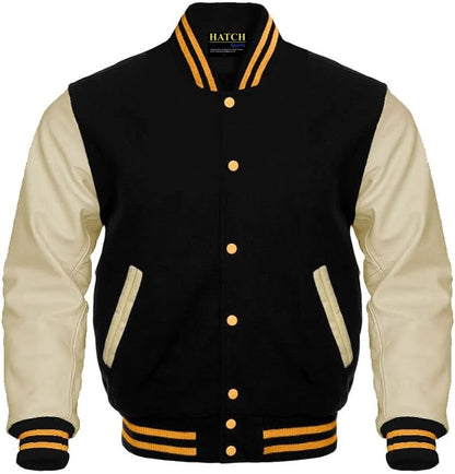 varsity jacket black cream gold
