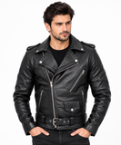 Mens Leather Jacket Genuine Cowhide Motorcycle Coat Fashion Motorbike Jacket