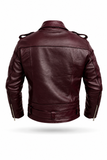 Mens Leather Jacket Genuine Cowhide Motorcycle Coat Burgundy