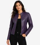 Dodge Womens Real cowhide  Leather Purple Biker Style Jacket