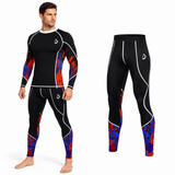 Mens Compression Thermal Workout Fitness Skin Tights Gym Yoga Running Pants in black with colorful accents.