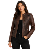 Women's Brown Textured Leather Biker Style Jacket