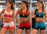 Women Bra | Shorts set Sportswear Antishock Running Gym, Yoga Tights Breathable in three color variations: white/red, red/black, blue/black.
