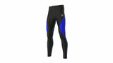 Men's compression pants base layer in black and blue, designed for gym, running, and yoga activities.
