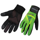 Cycling Full Finger Gloves Touch Screen Winter MTB Padded Bicycle Gloves in green and black design with grip pads.