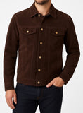 Premium Suede Leather Jacket Men Vintage Cowskin Leather Multi Pockets Casual Trucker Collared Coat Winter
