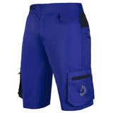 Mens Cycling Shorts MTB Detachable Padded Liner Off Road Baggy Bicycle Shorts in vibrant blue color with multiple pockets.