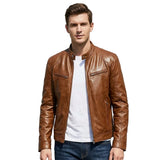 Mens Leather Jacket Motorbike Stylish Warm Winter Biker Coat Brown