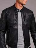 Leather Jacket Men Black Biker Jacket