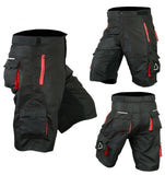 MTB Shorts Men's Cycling Off Road Team Racing Baggy Bicycle Padded Liner Shorts in black with red accents and pockets.