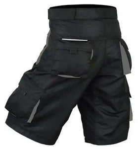 Men's MTB cycling shorts in black with multiple pockets and reflective details for off-road racing.