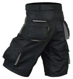 Men's MTB cycling shorts in black with multiple pockets and reflective details for off-road racing.
