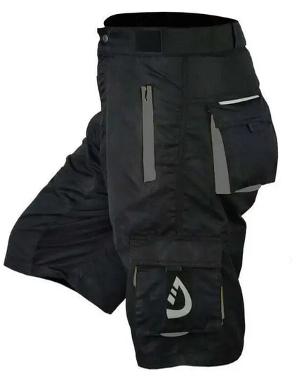 Men's MTB shorts in black with multiple pockets, reflective details, and a comfortable fit for cycling and off-road racing.