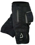Men's MTB cycling shorts with multiple zippered pockets and stretchy crotch area for comfort during off-road cycling.